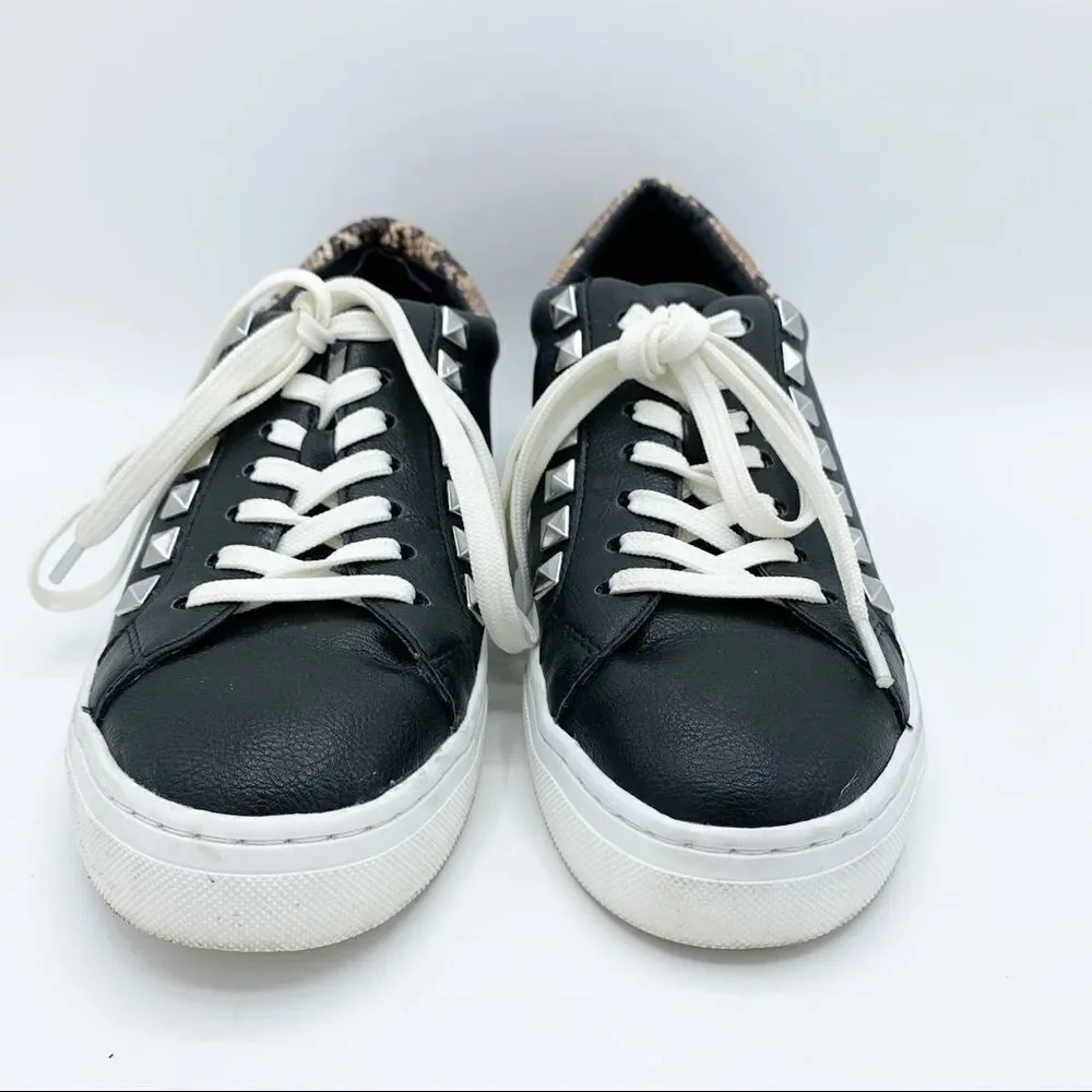Steve Madden Sienna Black Lace‎ Up Sneakers with Snakeskin and Stud Detailing